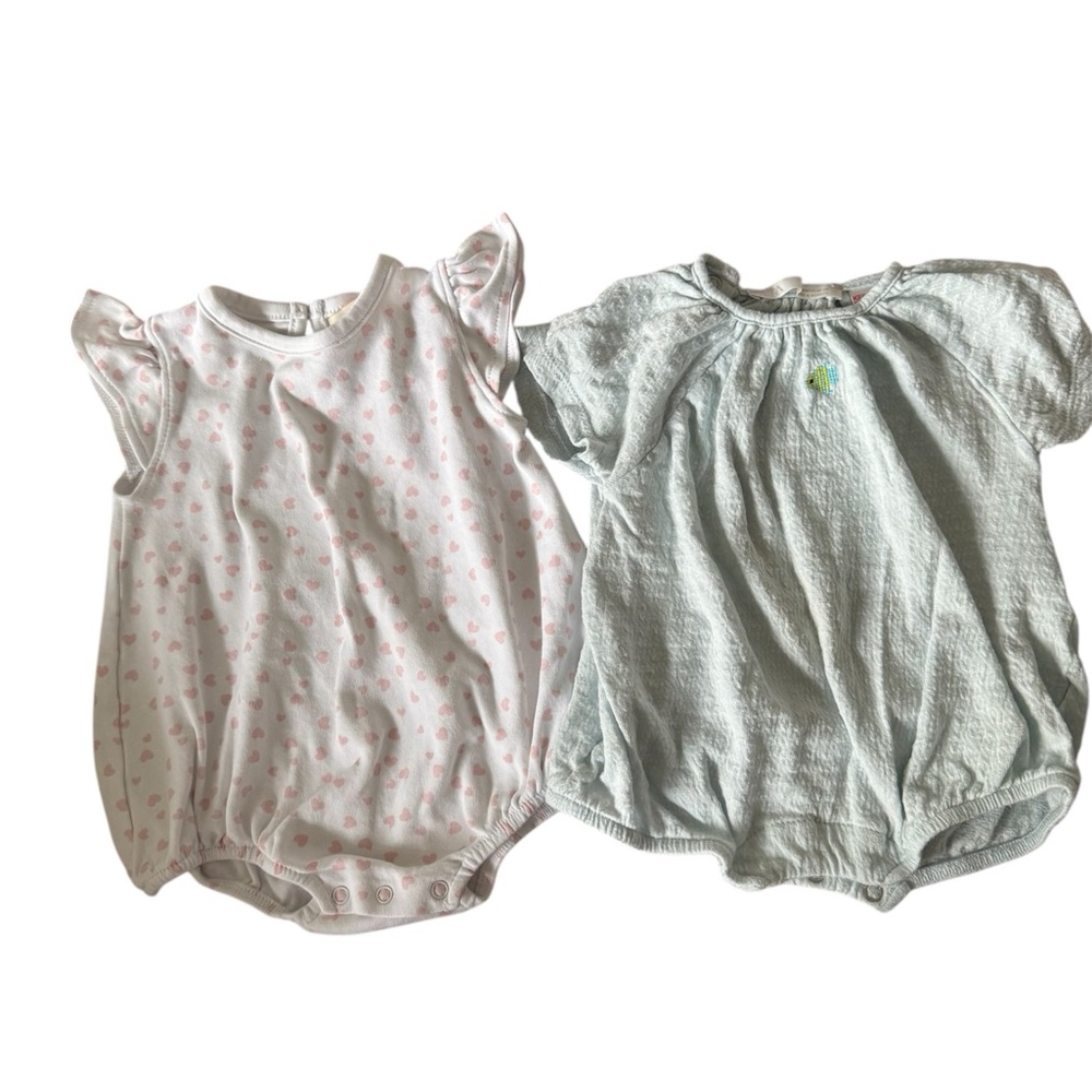 Set 2 Baby Rompers- Pink Heart & Pale Mint with fish embrod Baby Luigi and Zara.